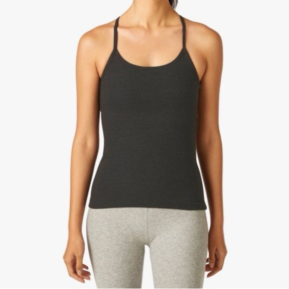 Beyond Yoga Charcoal Gray spacedye slim racerback tank top
